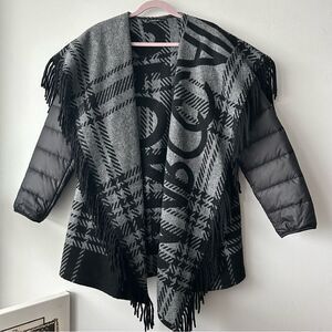 MarcCain wool blend Black and Gray Fringe Women's Coat